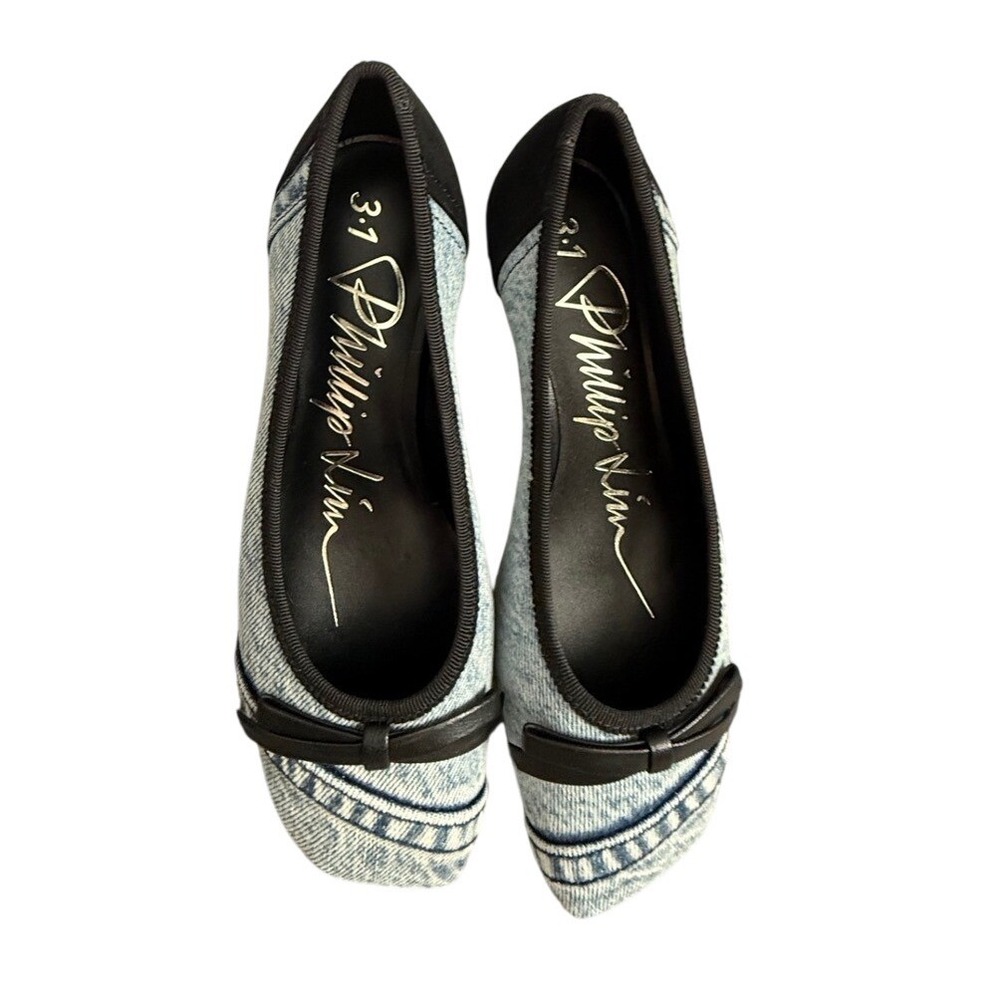 31 Phillip Lim Denim Bow Block Heel Square Toe Ballet Flats Women's Shoes 36/6